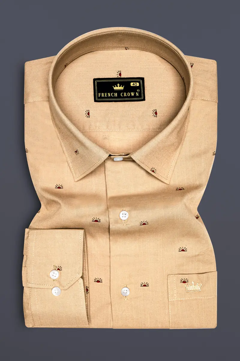 Fayzor-Maize Cream Printed Chambray Premium Cotton Semi Formal Shirt 4