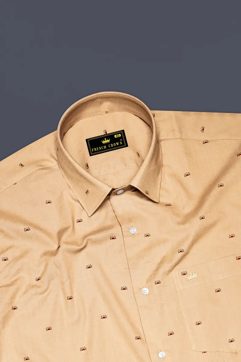 Fayzor-Maize Cream Printed Chambray Premium Cotton Semi Formal Shirt 5