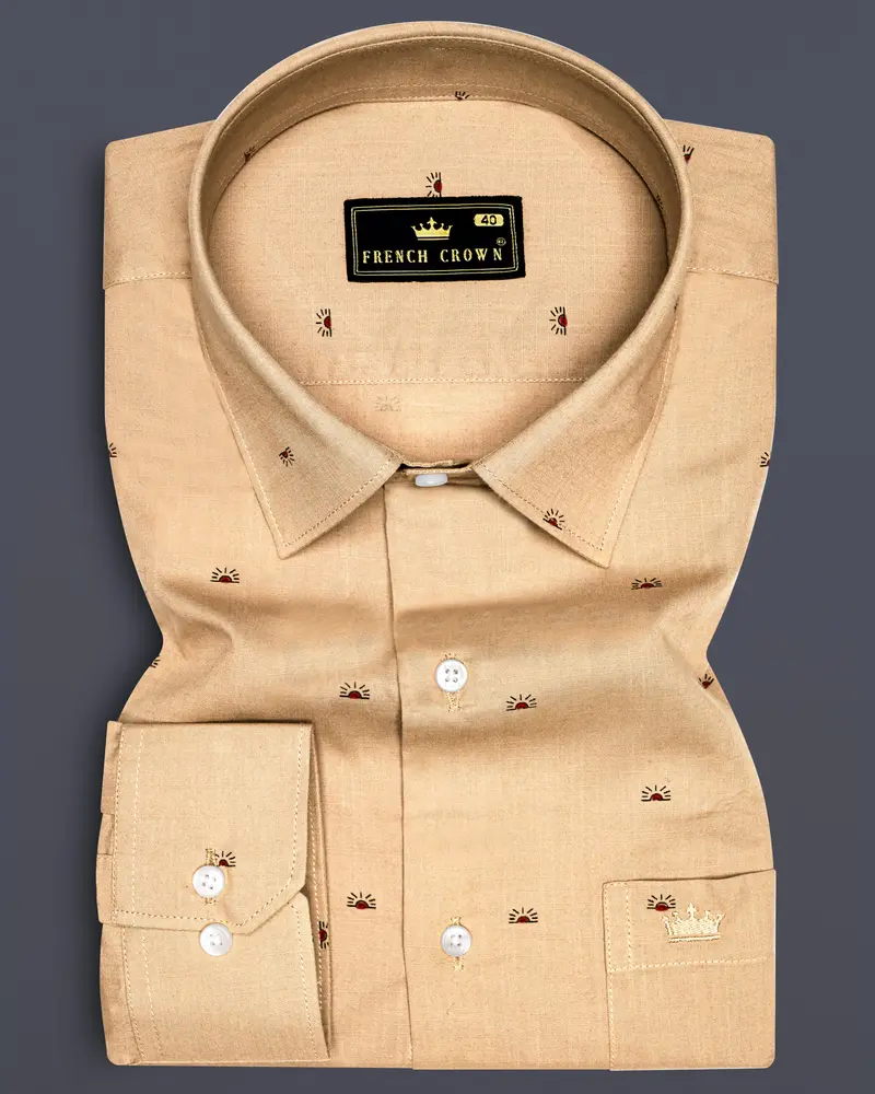 Fayzor-Maize Cream Printed Chambray Premium Cotton Semi Formal Shirt 6