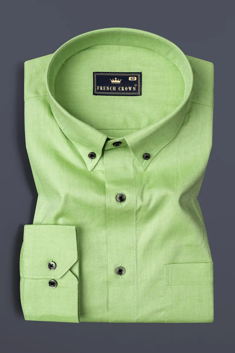 Feijoa Green Dobby Textured Premium Giza Cotton Shirt 3