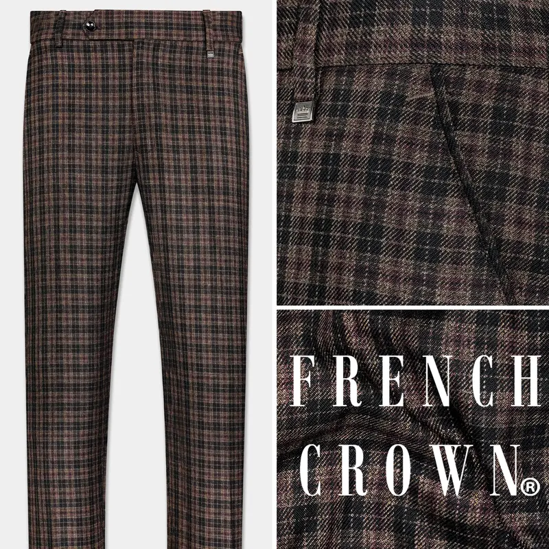 Ferra Brown And Black Plaid Tweed Pant 1