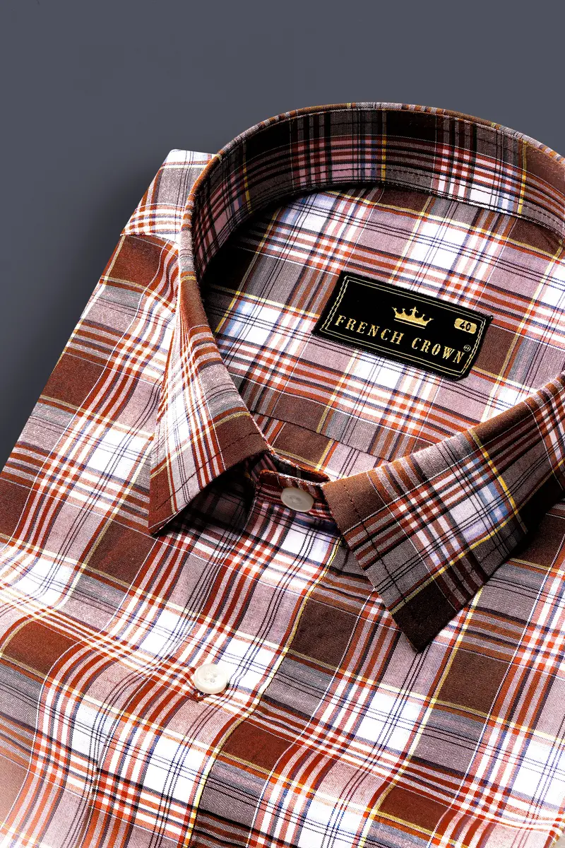Ferra Brown And White Checkered Premium Cotton Shirt 1