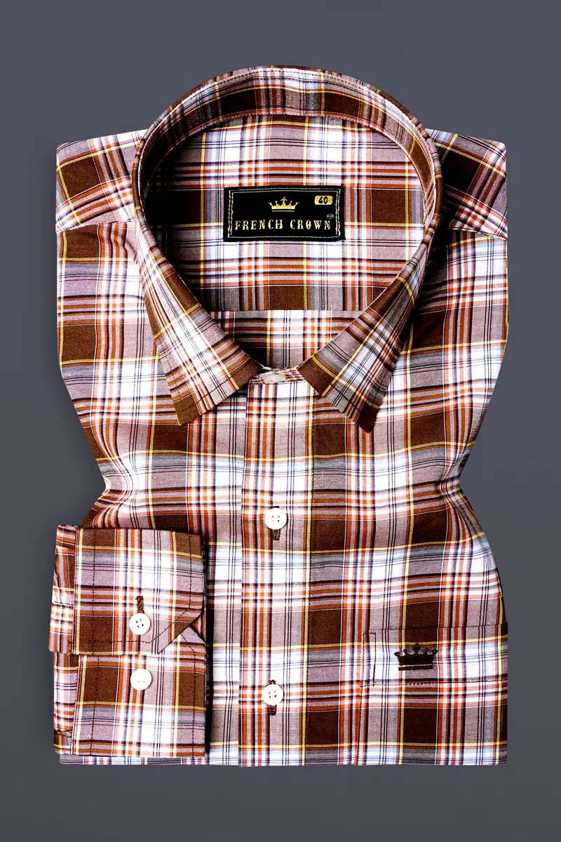 Ferra Brown And White Checkered Premium Cotton Shirt 3