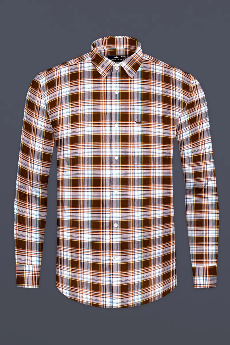 Ferra Brown And White Checkered Premium Cotton Shirt 4
