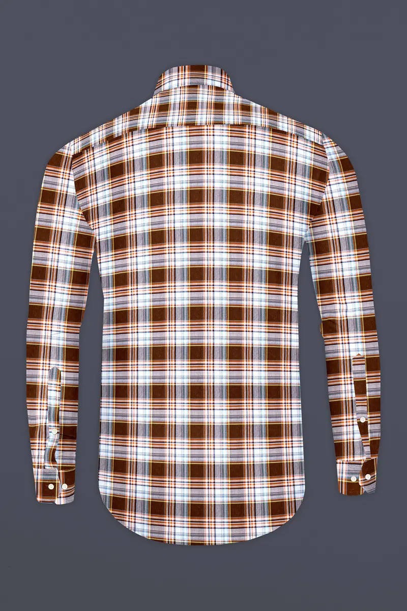 Ferra Brown And White Checkered Premium Cotton Shirt 5