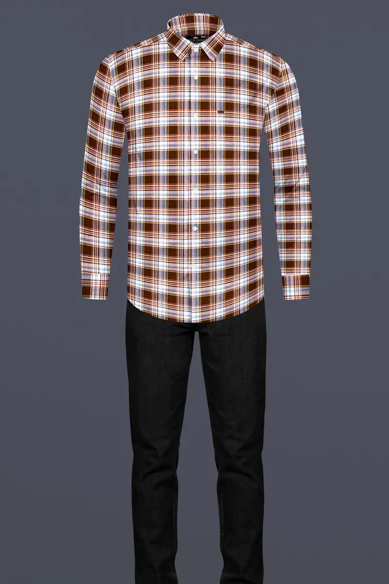Ferra Brown And White Checkered Premium Cotton Shirt 6