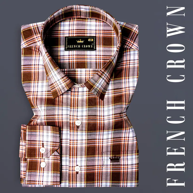 Ferra Brown And White Checkered Premium Cotton Shirt 7