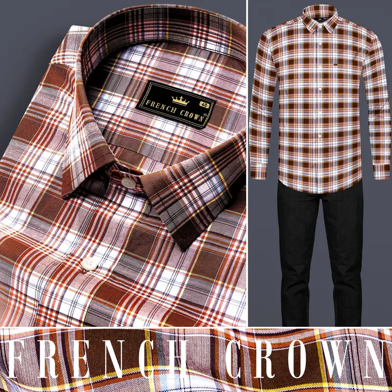 Ferra Brown And White Checkered Premium Cotton Shirt 8