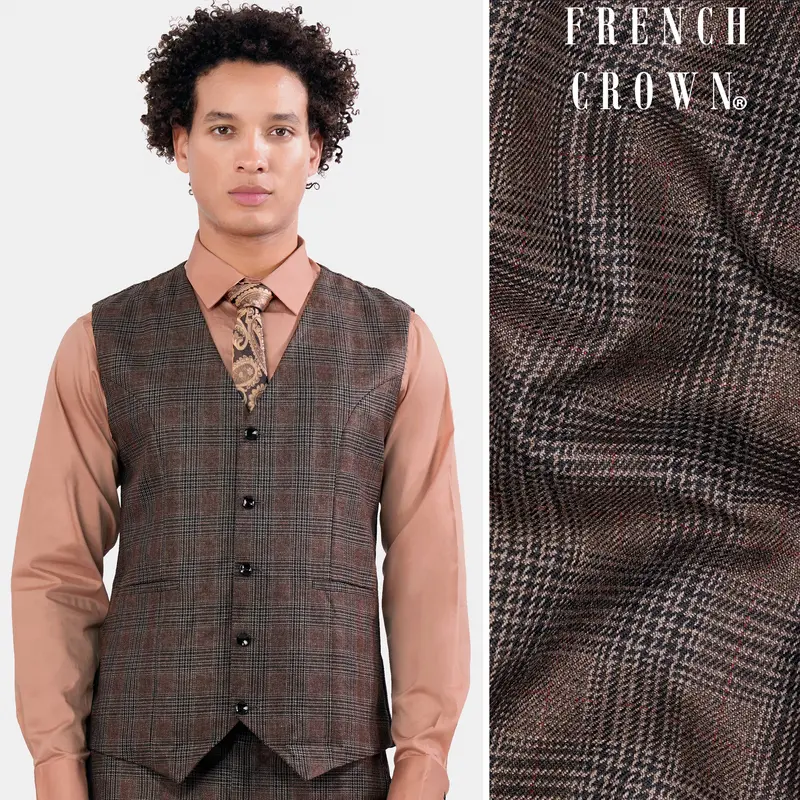 Ferra Brown With Kabul Brown Plaid Waistcoat 1
