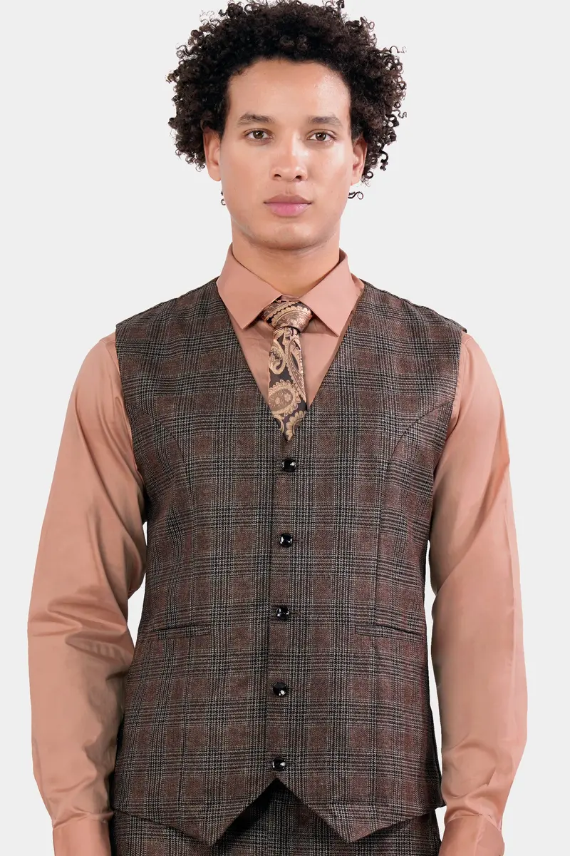 Ferra Brown With Kabul Brown Plaid Waistcoat 2