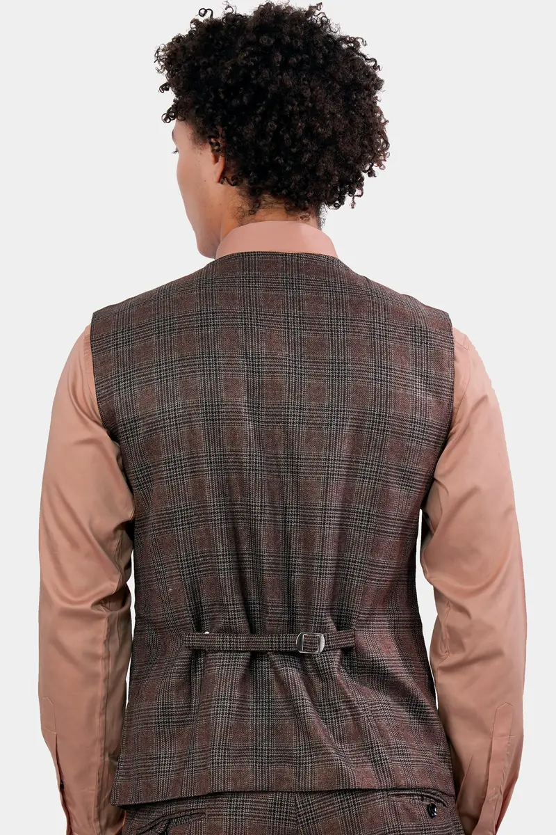 Ferra Brown With Kabul Brown Plaid Waistcoat 4
