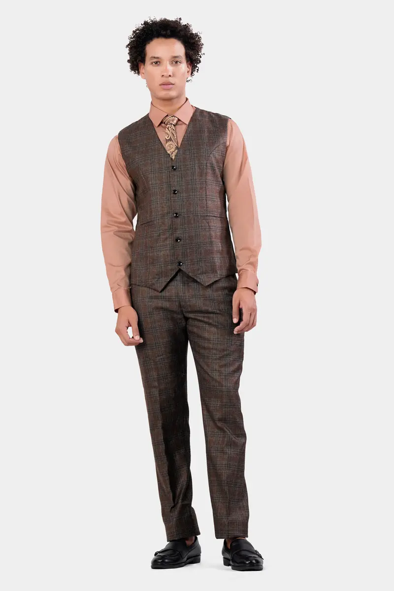 Ferra Brown With Kabul Brown Plaid Waistcoat 5