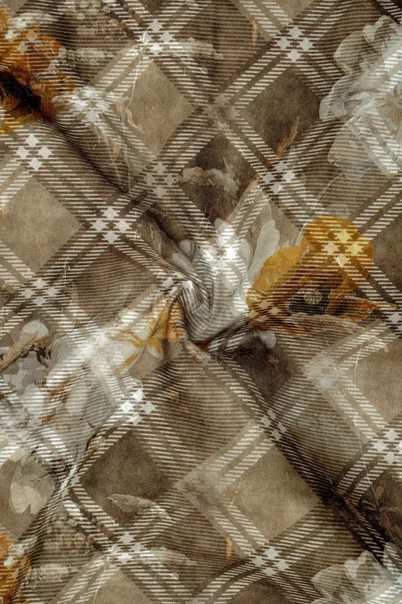 Ferra With Dull Brown Diagonally Checkered With Floral Printed Super Soft Premium Cotton Shirt 3
