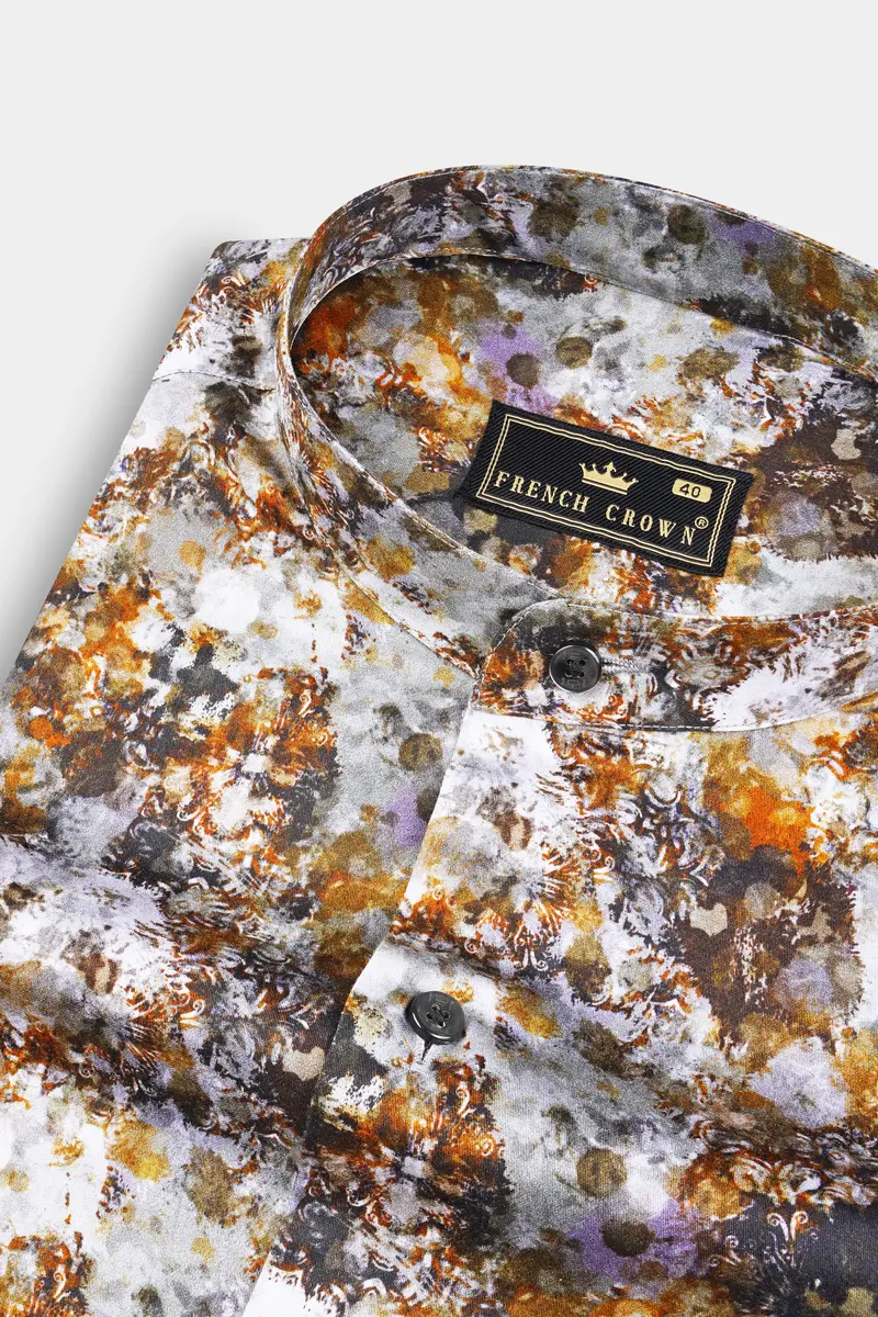 Fiery Orange And French Gray Printed Multi Color Giza Cotton 1