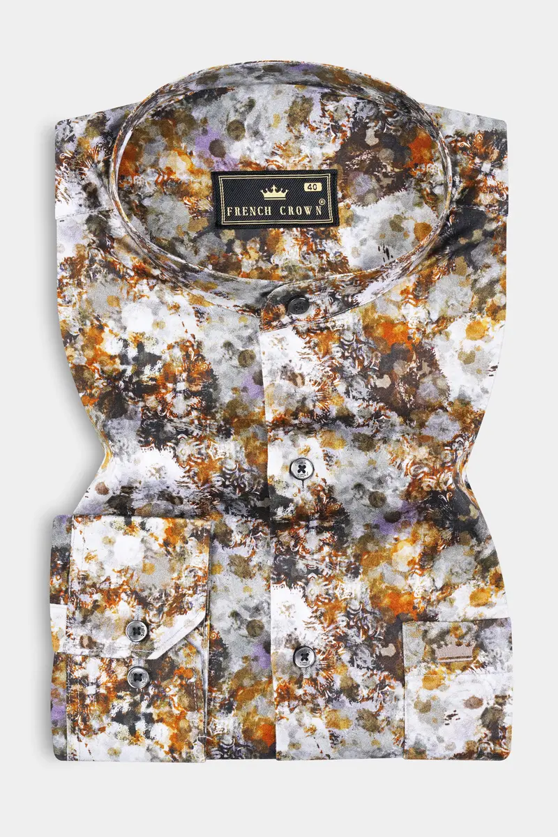 Fiery Orange And French Gray Printed Multi Color Giza Cotton 3