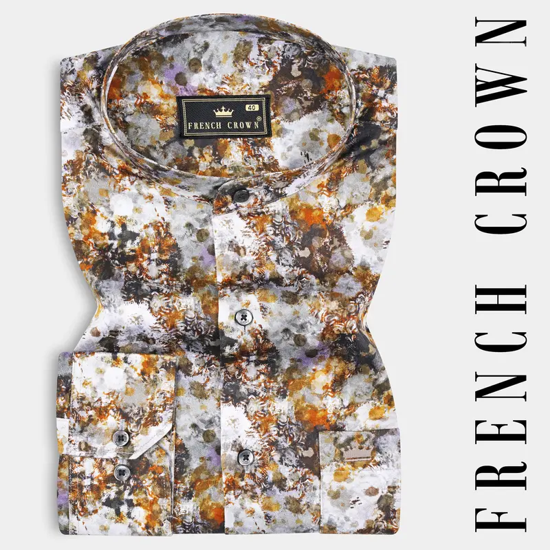 Fiery Orange And French Gray Printed Multi Color Giza Cotton 7