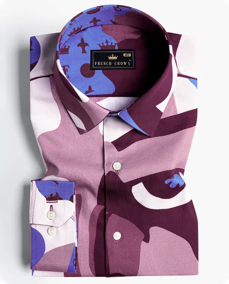 Fin Pink And Thistle Peach Abstract Printed Subtle Sheen Super Soft Premium Cotton Designer Shirt 1