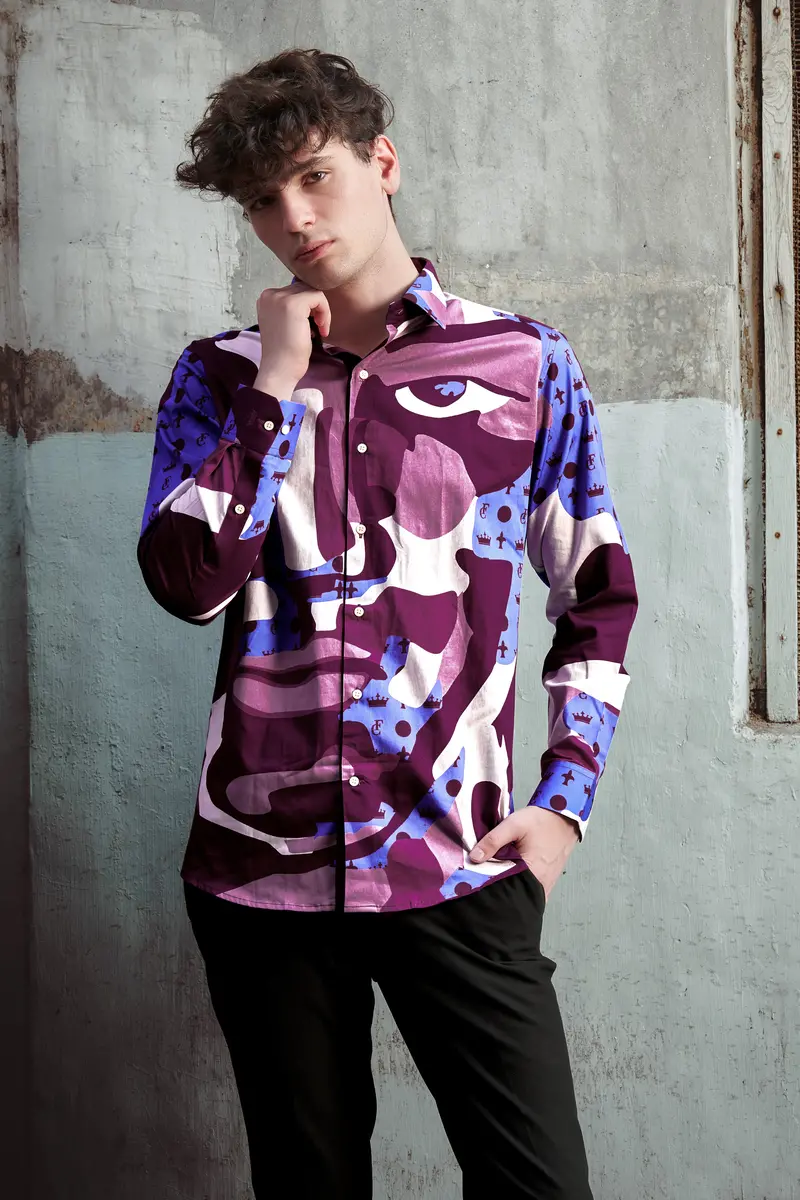 Fin Pink And Thistle Peach Abstract Printed Subtle Sheen Super Soft Premium Cotton Designer Shirt 10