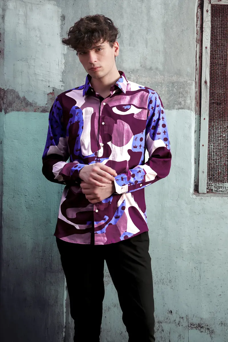 Fin Pink And Thistle Peach Abstract Printed Subtle Sheen Super Soft Premium Cotton Designer Shirt 9