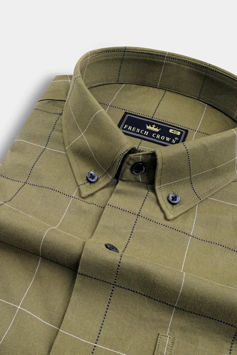 Finch Brown Plaid Dobby Textured Premium Cotton Shirt 1