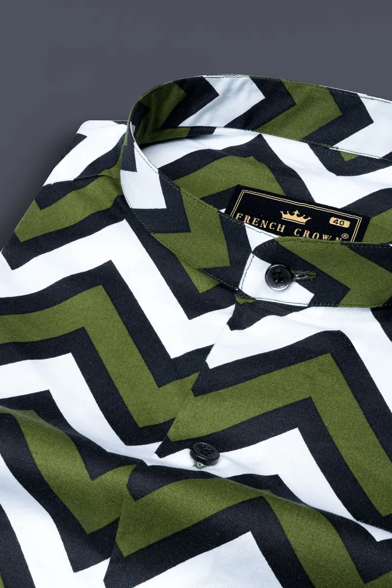 Finch Green And Cinder Black Chevron Printed Super Soft Premium Cotton Designer Shirt 1