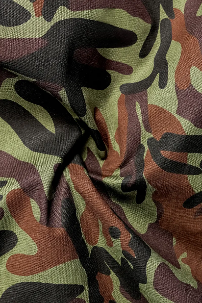 Finch Green And Taupe Brown Camouflage Printed Oxford Premium Cotton Casual Designer Shirt 3