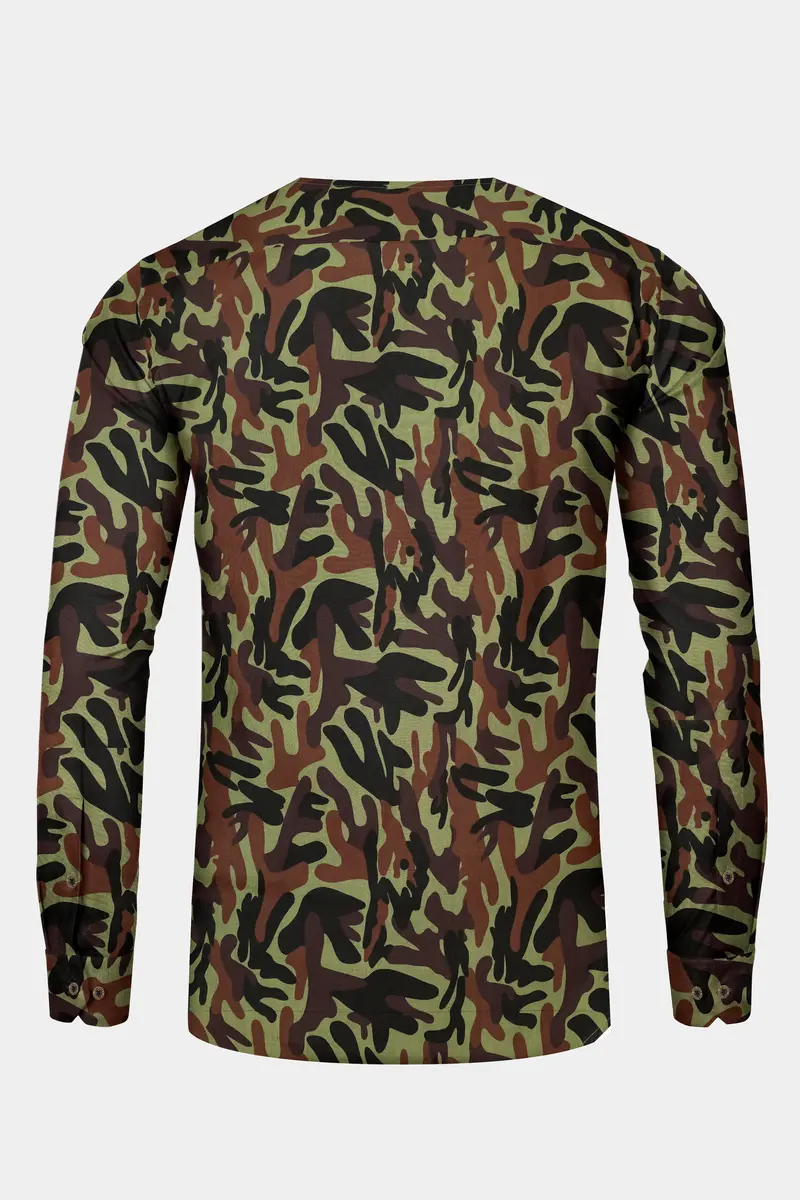 Finch Green And Taupe Brown Camouflage Printed Oxford Premium Cotton Casual Designer Shirt 7