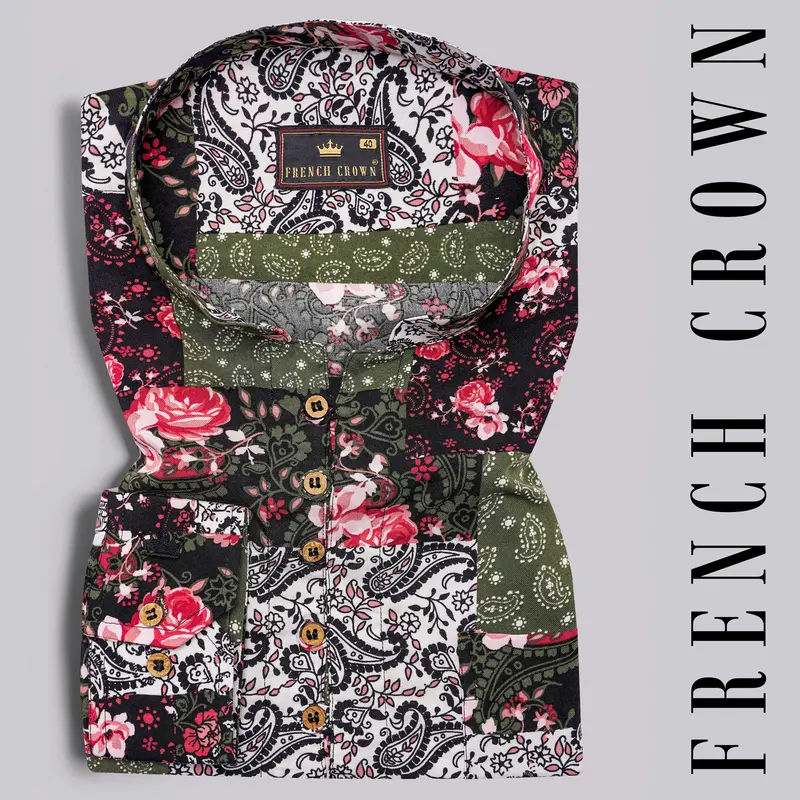 Finch Green With Multicolored Banjara Printed Premium Tencel Kurta Shirt 1
