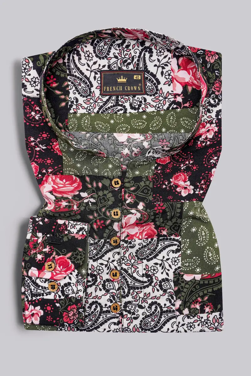 Finch Green With Multicolored Banjara Printed Premium Tencel Kurta Shirt 2
