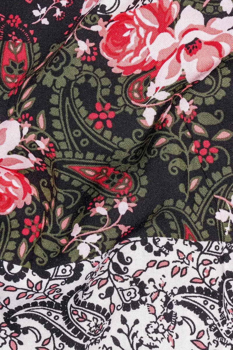Finch Green With Multicolored Banjara Printed Premium Tencel Kurta Shirt 3