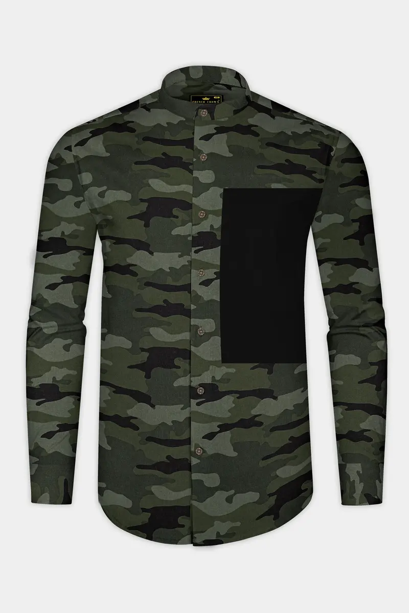 Finch Green With Zeus Brown Camouflage Printed Royal Oxford Designer Shirt 6