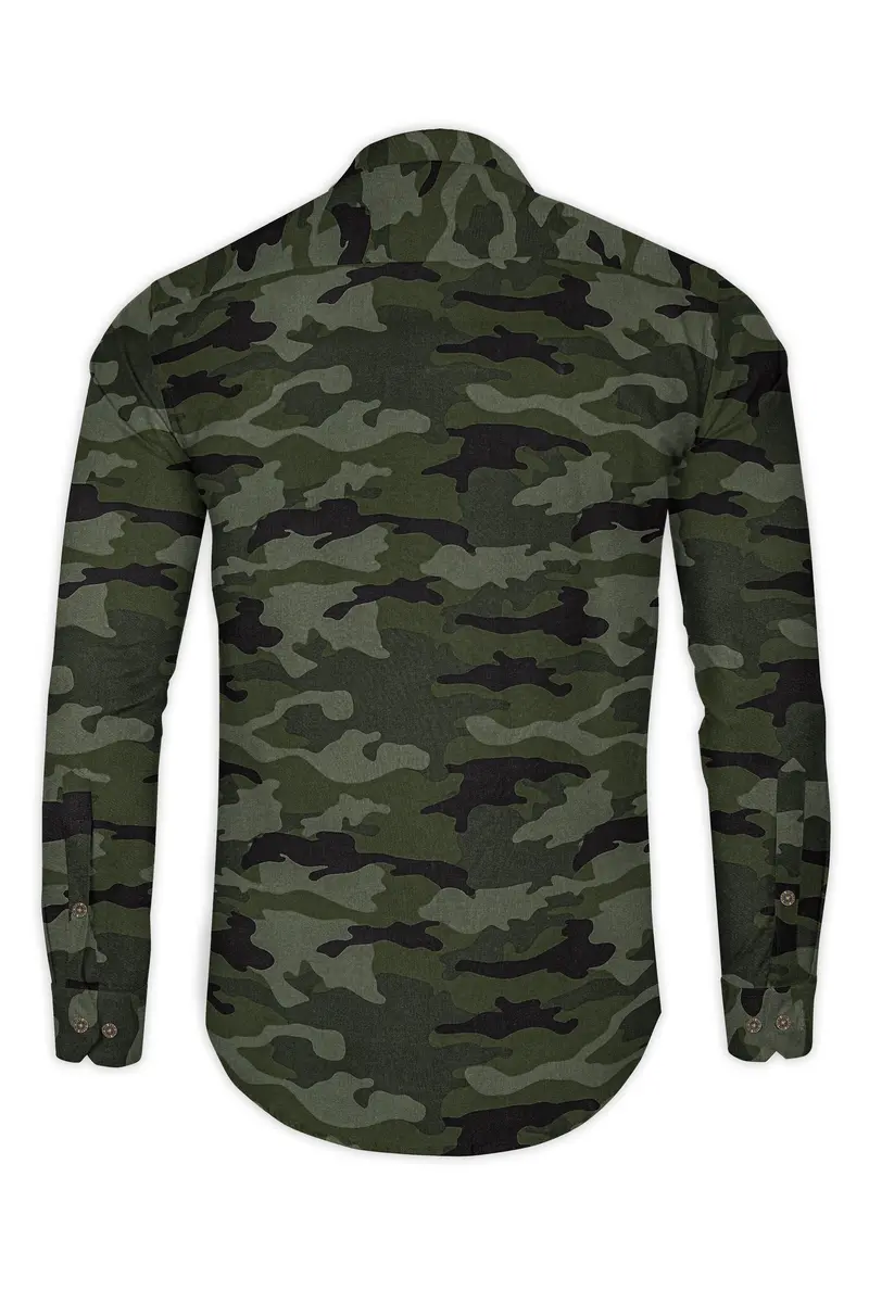 Finch Green With Zeus Brown Camouflage Printed Royal Oxford Designer Shirt 7