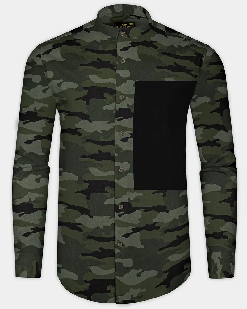 Finch Green With Zeus Brown Camouflage Printed Royal Oxford Designer Shirt 8