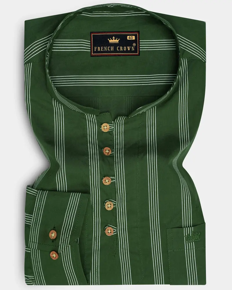Finlandia Green Pinstriped Premium Cotton Kurta Shirt 1