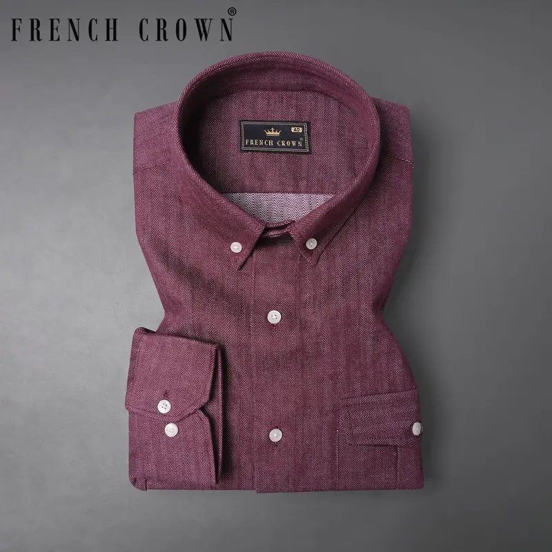 Finn Mauve Heavyweight Herringbone Striped Premium Cotton Overshirt/Shacket 1