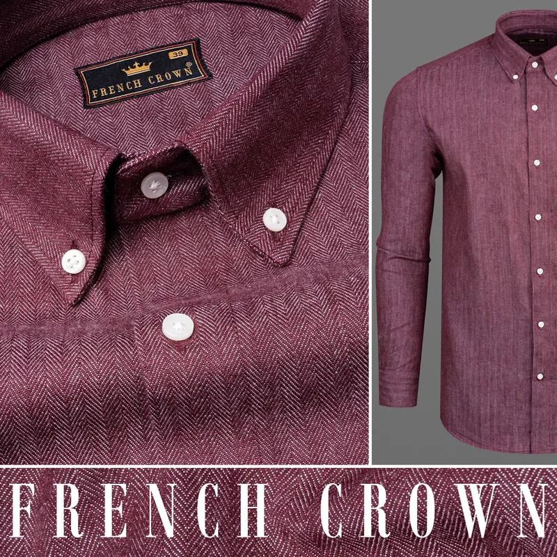 Finn Mauve Heavyweight Herringbone Striped Premium Cotton Overshirt/Shacket 10