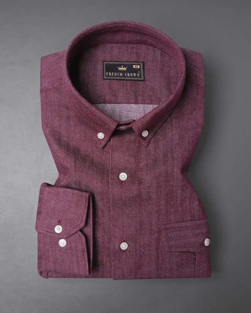 Finn Mauve Heavyweight Herringbone Striped Premium Cotton Overshirt/Shacket 2