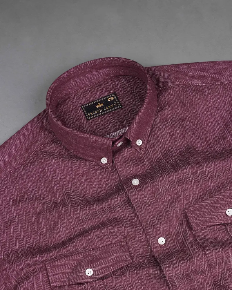 Finn Mauve Heavyweight Herringbone Striped Premium Cotton Overshirt/Shacket 5