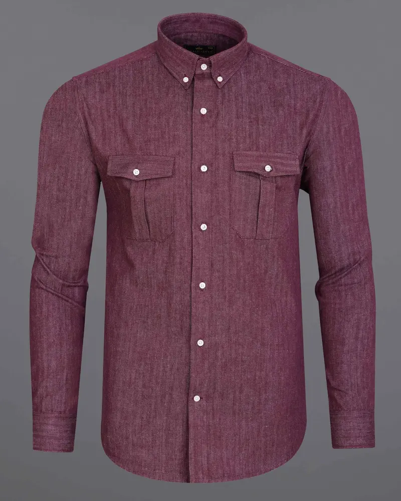 Finn Mauve Heavyweight Herringbone Striped Premium Cotton Overshirt/Shacket 6