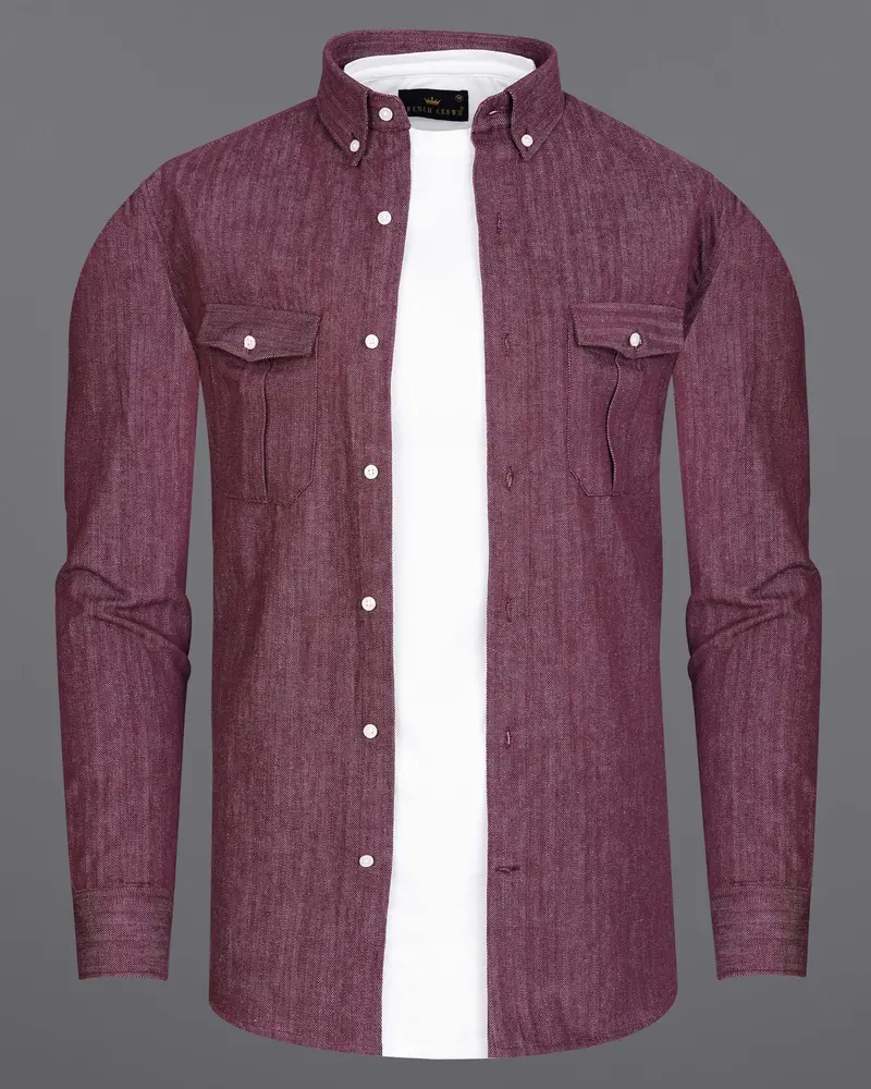 Finn Mauve Heavyweight Herringbone Striped Premium Cotton Overshirt/Shacket 7