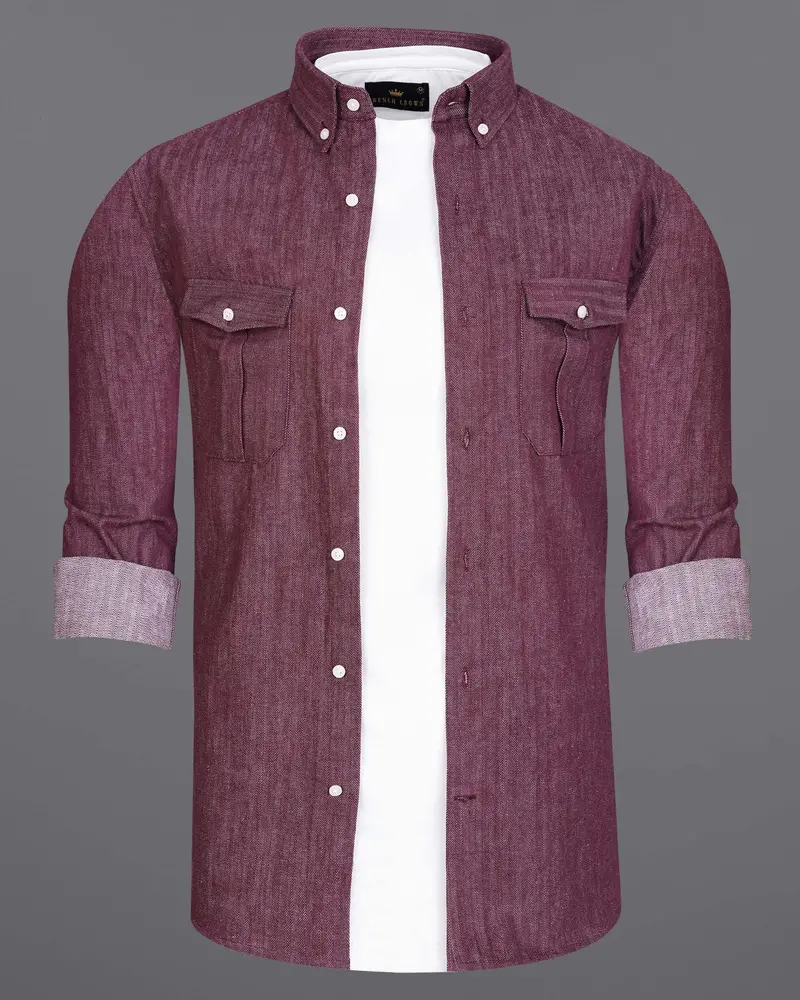 Finn Mauve Heavyweight Herringbone Striped Premium Cotton Overshirt/Shacket 8