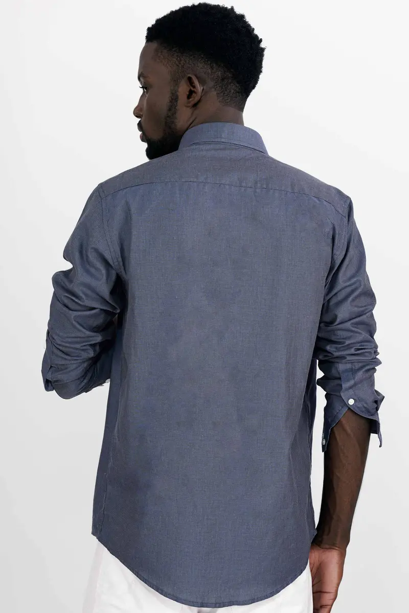 Fiord Blue And Black Funky Hand Painted Dobby Textured Premium Giza Cotton Designer Shirt 8