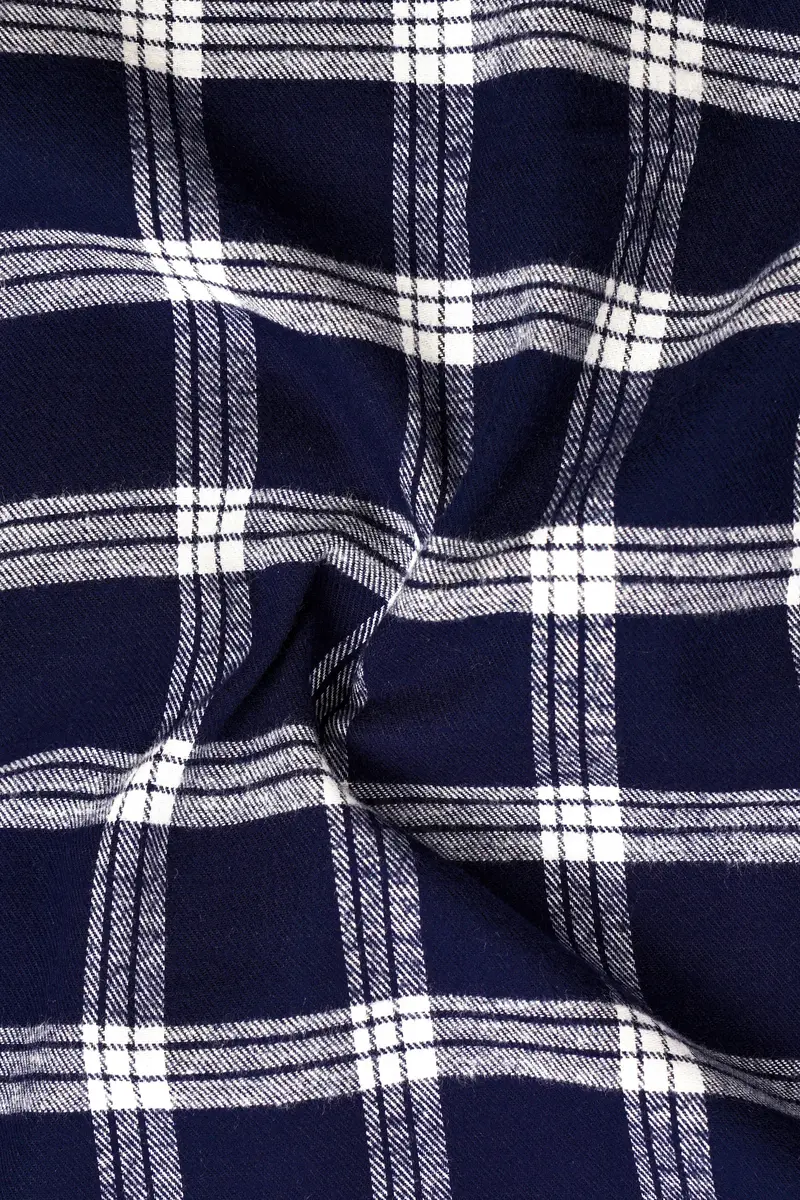 Fiord Blue And Bright White Plaid Flannel Premium Cotton Designer Overshirt/Shacket 3