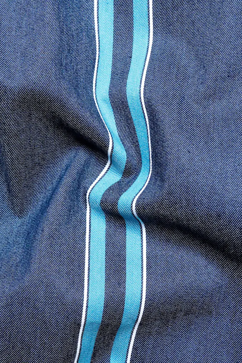 Fiord Blue And Cerulean Blue Striped Indigo Denim Shirt 2