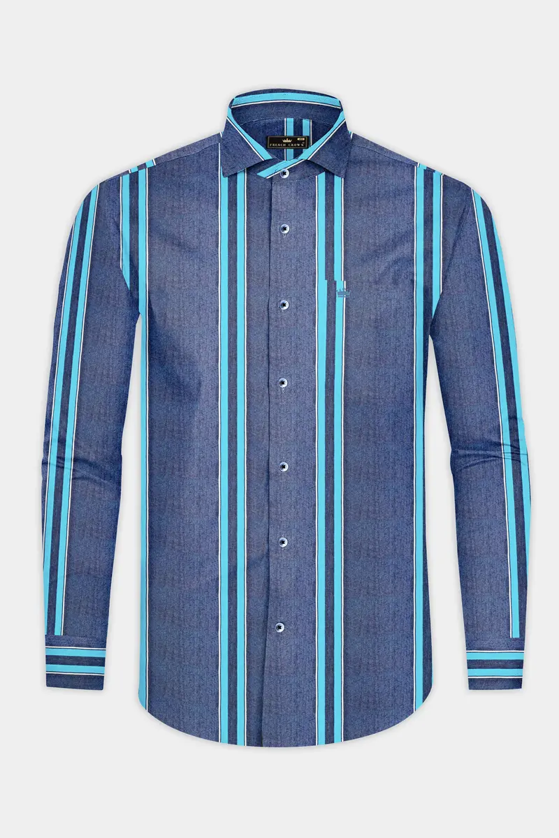 Fiord Blue And Cerulean Blue Striped Indigo Denim Shirt 4