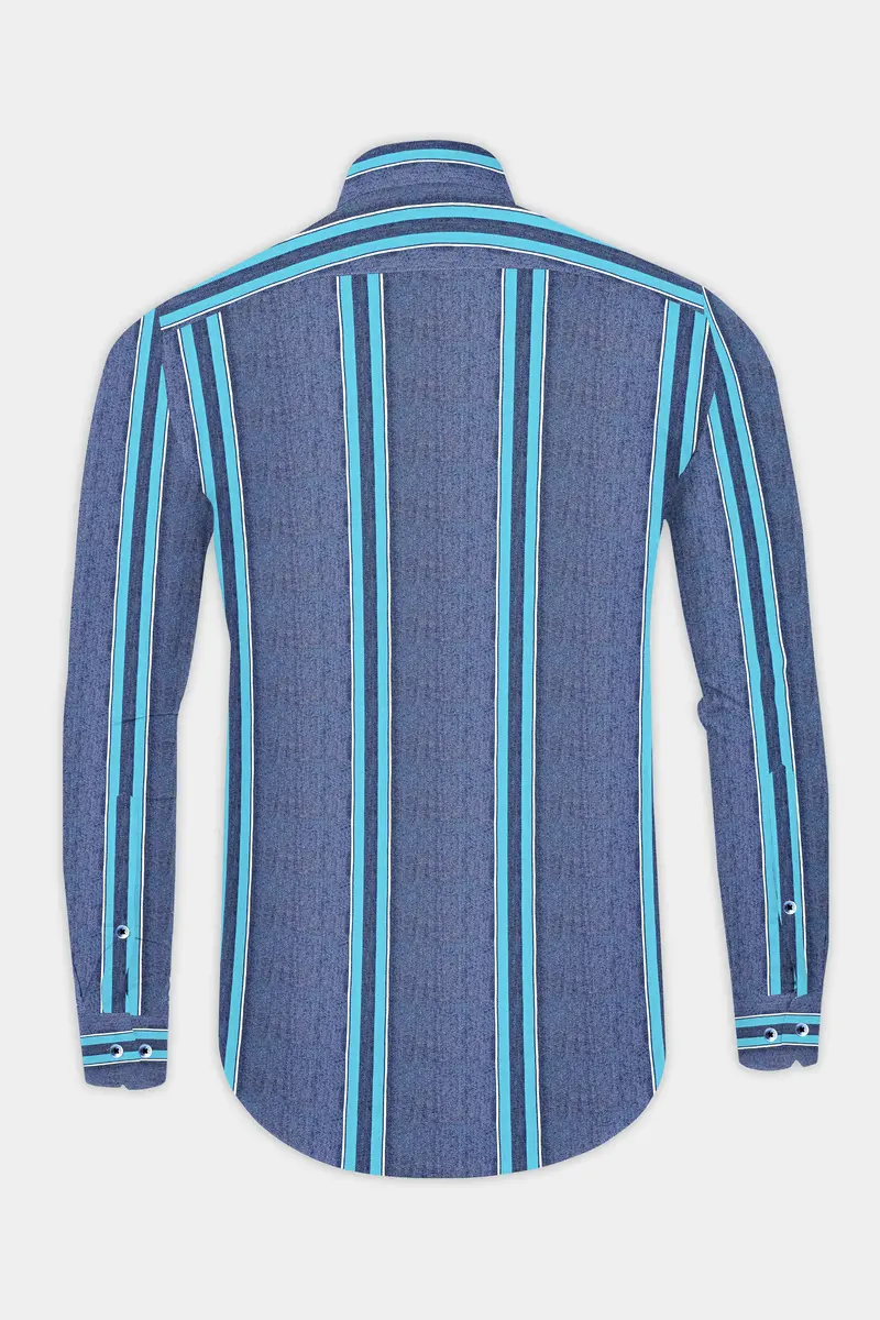 Fiord Blue And Cerulean Blue Striped Indigo Denim Shirt 5