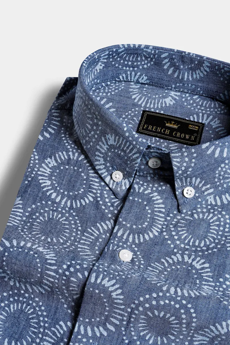 Fiord Blue And White Batik Printed Denim Shirt 1