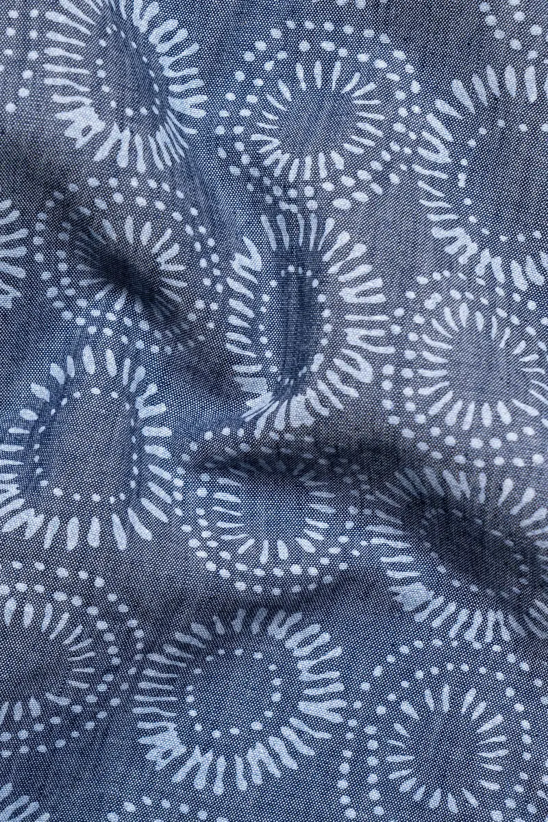 Fiord Blue And White Batik Printed Denim Shirt 2