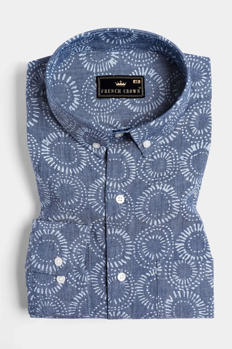 Fiord Blue And White Batik Printed Denim Shirt 3
