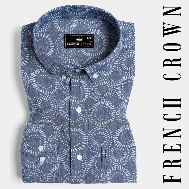 Fiord Blue And White Batik Printed Denim Shirt 7